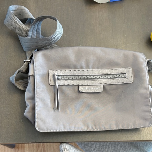 Longchamp Other - Longchamp Light Gray Nylon Messenger Bag with Front Zip